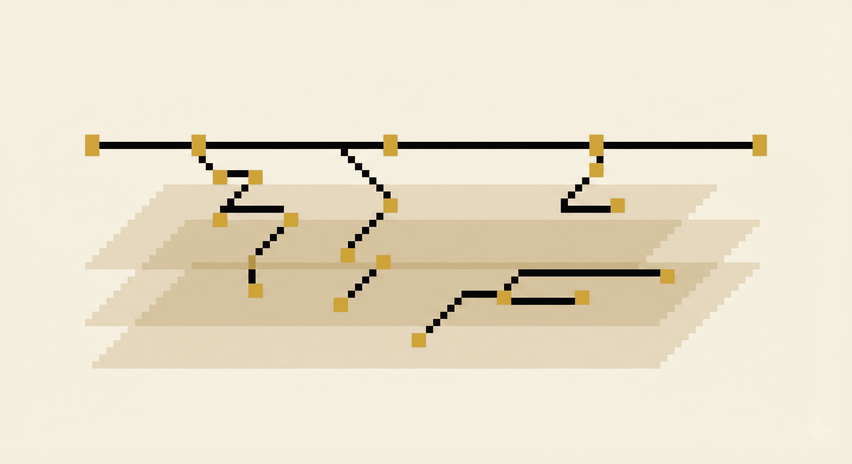 Stacked layers connected by a branching line representing deep agent workflows